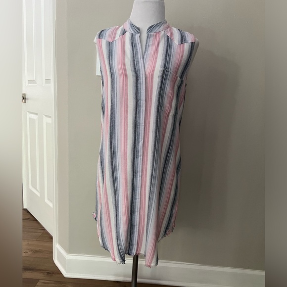 Anthropologie CLOTH & STONE Sz Small Sunburst Fray Hem Button Down Shirt Dress - Picture 1 of 12